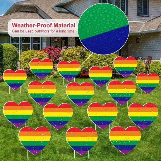 16 Pieces Gay Pride Yard Signs Rainbow Gay Heart Lawn Signs with 32 Pieces Stakes Plastic Waterproof Outdoor Gay Yard Signs for LGBTQ Rainbow Party Yard Decorations {4}