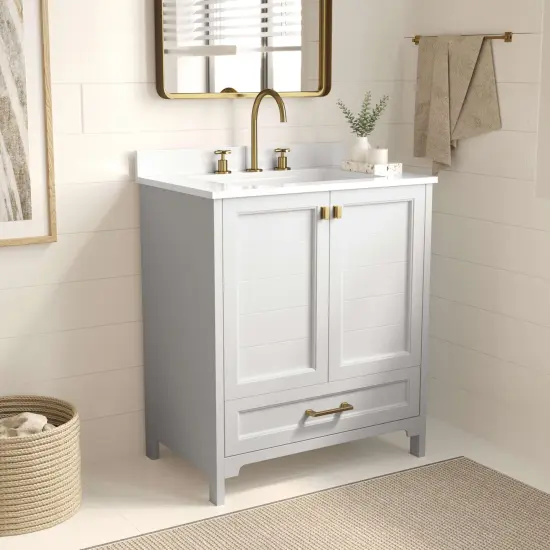 Merrick Lane Argos Single Sink Bathroom Vanity with Undermount Basin, Soft-Close Cabinet, Easy-Glide Drawer, and Carrara Marble Finish Countertop {1}
