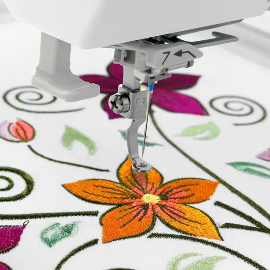 Janome Memory Craft 550e LE Embroidery Machine Bundle - Includes Genuine 5-Spool Thread Stand, Janome 3.9" x 1.6" Hoop, Acustitch Software + Janome USB Flash Drive w/ 30 Embroidery Designs {4}