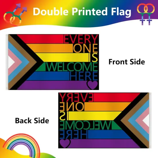 Pride Flags 3x5 Ft Everyone is Welcome Here Pride Decorations Outdoor Hanging LGBTQ Rainbow Gay Porgress Pride Flag Party Supplies for Indoor Outdoor Garden,Lawn,Yard, Parade Decor {2}