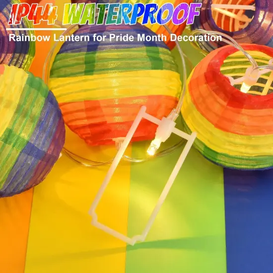 Pride Decorations Rainbow Lantern Pride Lights Gay Pride Nylon Lantern 9.4Ft Battery Operated Ball Rainbow Lights 10 Count Lantern String Lights Pride Decor for Pride Month, Room, Yard, Party {2}
