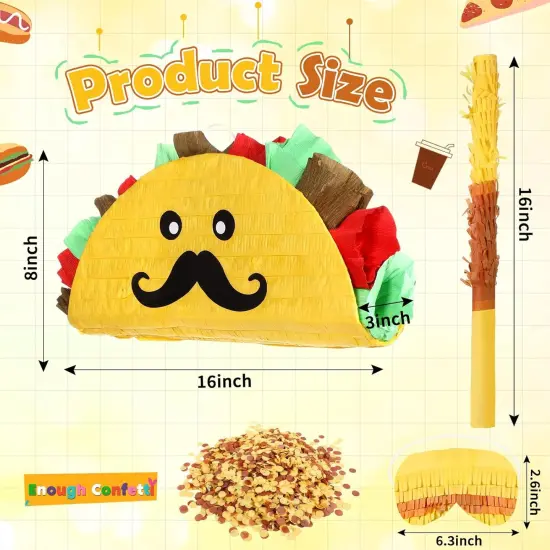 Taco Pi&ntilde;ata Mexican Themed Party Pi&ntilde;ata with Stick Blindfold Confetti Carnival Mexican Cinco De Mayo Fiesta Game for Cinco De Mayo Fiesta Theme Birthday Party, 16 x 8 x 3 Inch {2}