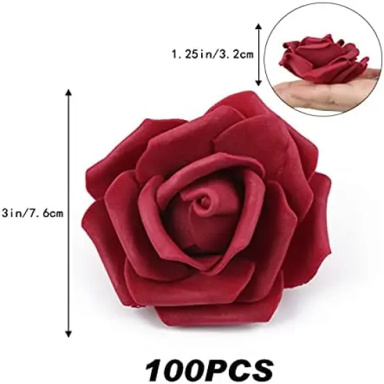 200pcs Burgundy Artificial Foam Rose Flower Head Bouquets {3}