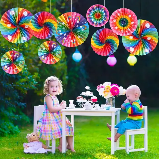 18 Pcs Rainbow Party Decorations Paper Fans Boho Classroom Bulletin Board Decor Ceiling Wall Hanging Paper Fans {4}