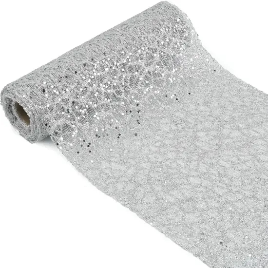 Silver Glitter Mesh Web Ribbon - 10 Inch Wide x 10 Yards Roll - Decorative Mesh {5}