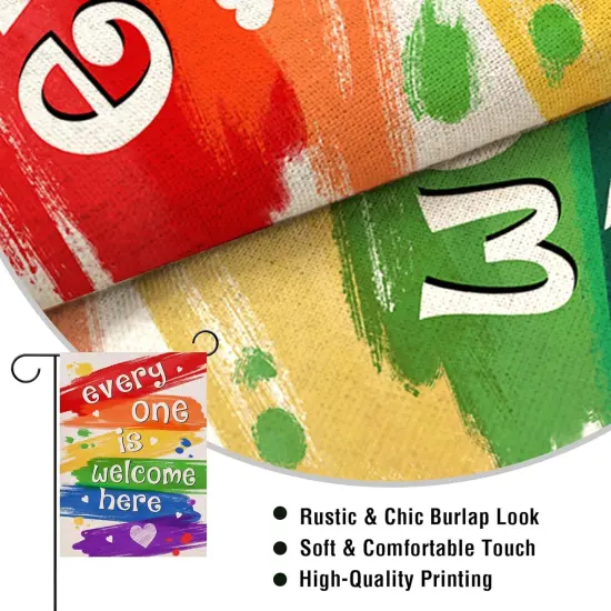 Rainbow Every One is Welcome Here Small Decorative Garden Flag {2}
