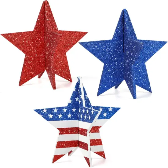 6 Inch Wooden Stars Set for 4th of July Decorations Tabletop Decorations {1}