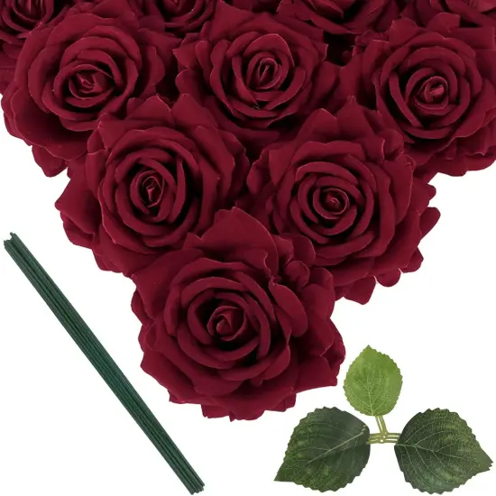 Burgundy Velvet Rose 5" Large Roses Artificial Flowers Bouquets {1}