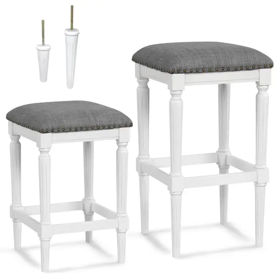 Costway 3 Heights Saddle Stool Set of 2 Square Kitchen Island Stool with Footrests {1}