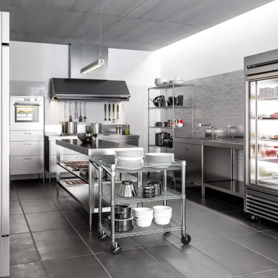 Seville Classics 3-Tier NSF Heavy-Duty Utility Cart, 34.6" W x 18.25" D x 33.8" H {4}