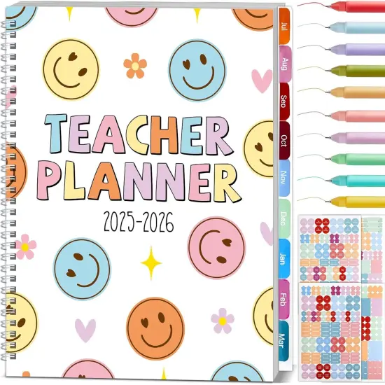 11PCS 2025-2026 Teacher Planner with 10 Pens - 8.5"x11" (Smile Face) {1}