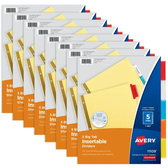 Avery Big Tab Insertable Dividers for 3 Ring Binder, 5-Tab Set, Buff Paper, Multicolor Tabs, 8 Sets (07829) {1}