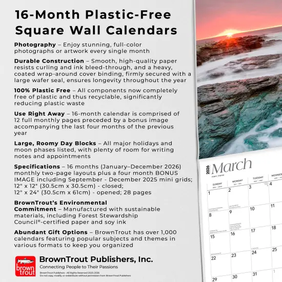 The Majesty of New England | 2026 12 x 24 Inch (Hanging) Monthly Square Wall Calendar | Plastic-Free {6}