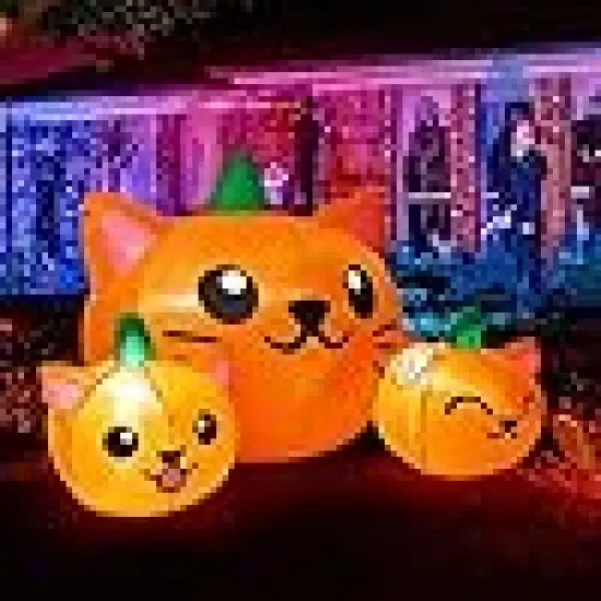 Long Three Pumpkin Cat Head Combo with Built-in LEDs {6}