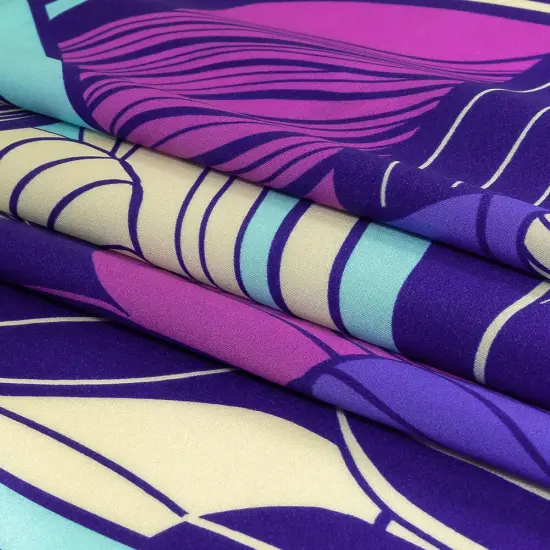 1 Yard Italian Sky Blue Frozen Dew and Iris Orchid Art Nouveau Silk Charmeuse 53 Inches Wide {3}