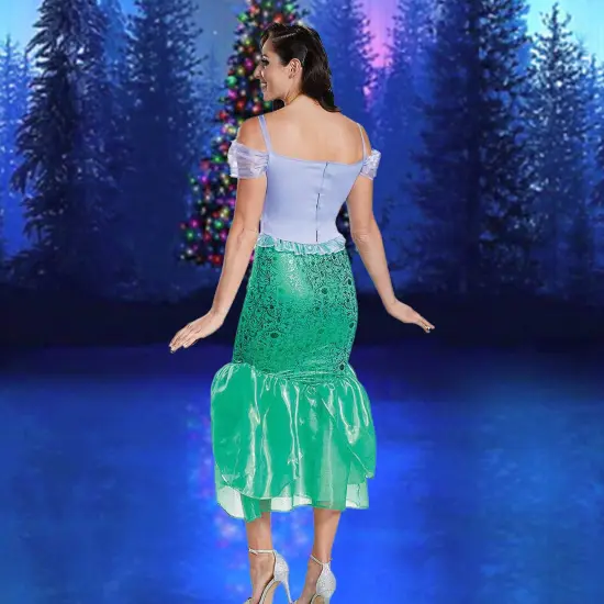 Womens Deluxe Ariel Costume With Purple Bodice And Teal Mermaid Skirt {4}