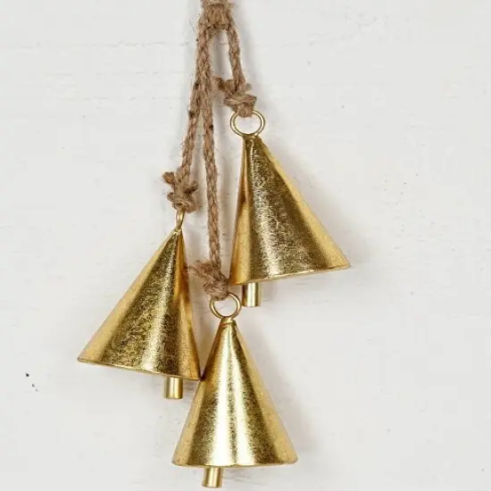 Shiny Gold Agogo Bell Cluster – 16" Rustic Christmas Hanging Bells with Jute Rope {3}