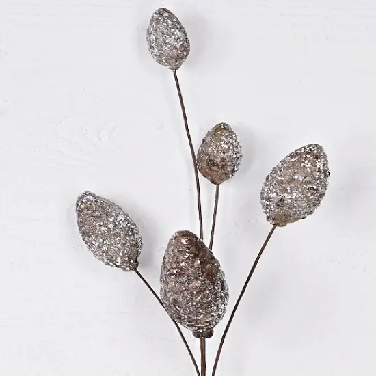 32" Snowy Pinecone Spray &ndash; Glittered Artificial Winter Stem for Christmas Decor {4}