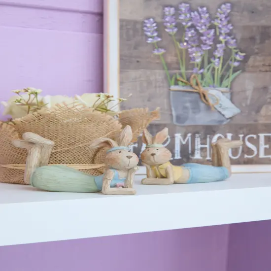 Laying Down Prone Thinking Easter Bunny Small Polyresin Figurines Set of 2 {5}