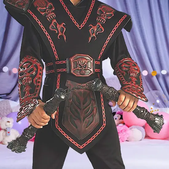 Boys Red Skull Ninja Warrior Costume with Armor Chest and Molded Mask {3}