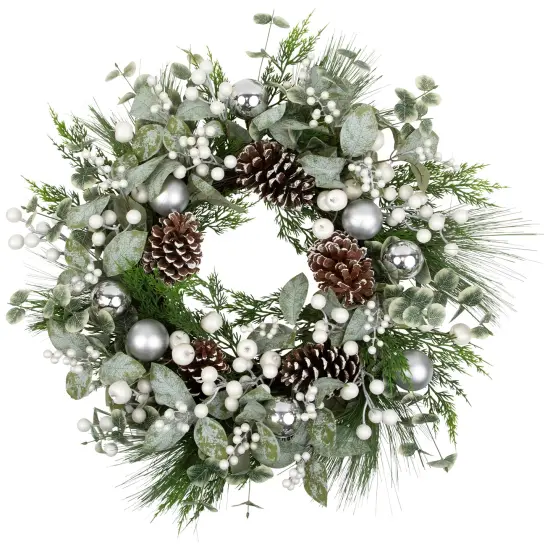 Northlight Mixed Pine with Pinecones and Ornaments Artificial Christmas Wreath - 28" - Unlit Green {3}