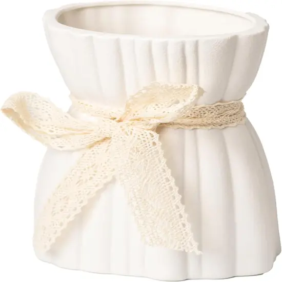 White Vase -Flower Vase, Small Vases for D&eacute;cor, Ceramic Vase for Shelf D&eacute;cor, Table D&eacute;cor, Decorative Vase for Bookshelf, Fireplace Mantle, Office, Centerpieces, Petite Farmhouse D&eacute;cor, 7.7" {1}