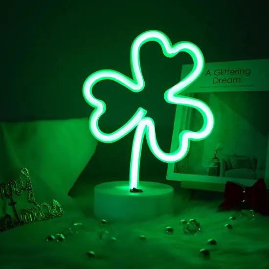 Green Clover Neon Sign Light &ndash; USB & Battery Powered Summer Tabletop Lamp for Bedroom, Bar, or Outdoor Vibes {2}
