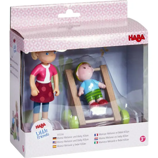 HABA Little Friends Mom Melanie and Baby Liam Dollhouse Figures with Stroller Multicolor {6}
