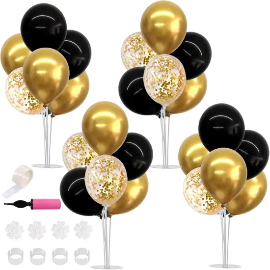 4 Set Black Gold Balloon Centerpieces {1}