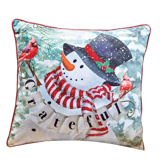 Collections Etc Festive Woodland Grateful Snowman Accent Pillow {2}