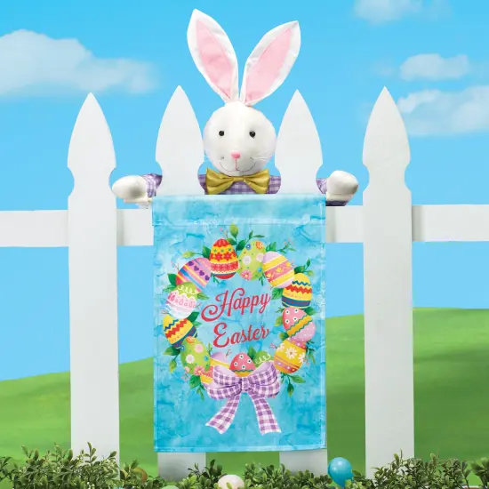 Collections Etc Happy Easter Wreath Plush Bunny Wall Flag {1}
