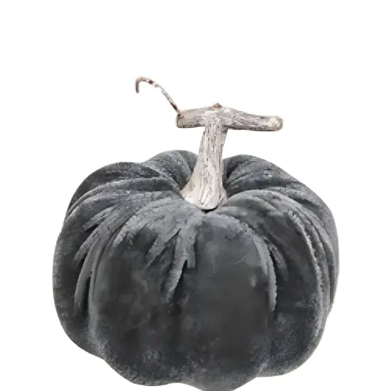 Grey Velvet Foam Pumpkin with Distressed Stem, Fall Accent Decor {2}