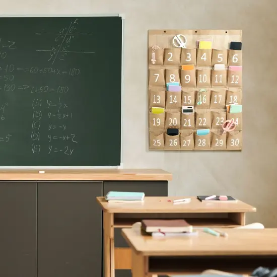 30-Row Burlap Cell Phone Holder for Classroom, Farmhouse Designed White Numbered Hanging Pocket Organizer for Mobile Phones, Calculator Caddy, Organization (23.6 x 31 in) {2}