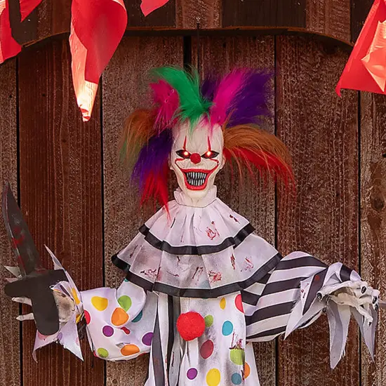 4 Foot Hanging Animated Clown Multicolored Hair Halloween Decoration {3}