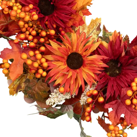 Northlight Mums and Berries with Fiery Foliage Fall Harvest Wreath - 24" Orange {5}