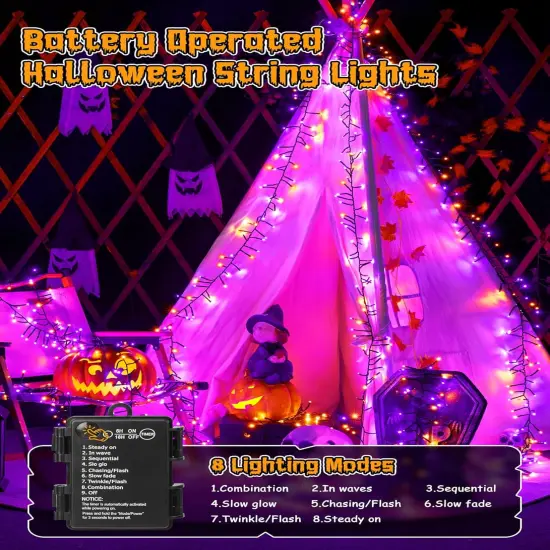 10FT 120 LED Orange and Purple Halloween Cluster Lights {3}