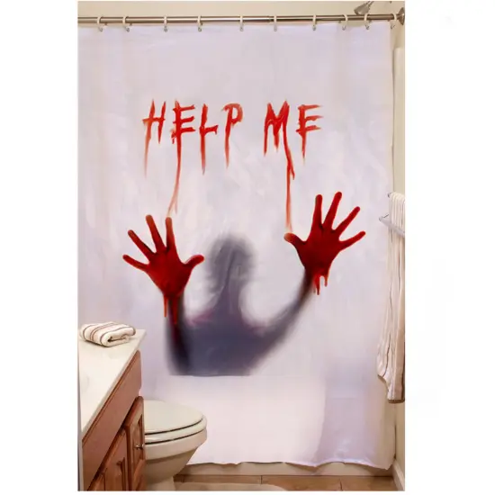 72 Inch Help Me Blood Stained Shower Curtain Horror Decoration {6}