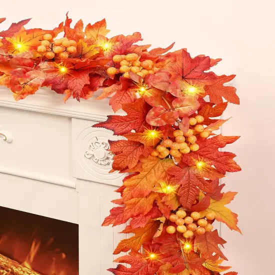 6 Ft Fall Leaves Garland with Lights {1}