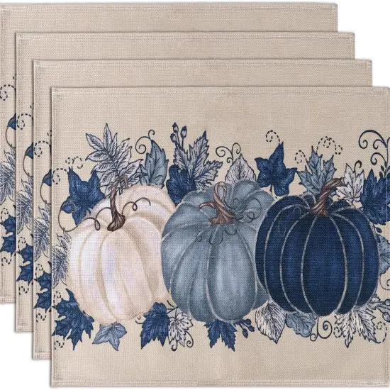 Set of 4 Fall Pumpkin Placemats - 12x18 Inch (Blue) {1}