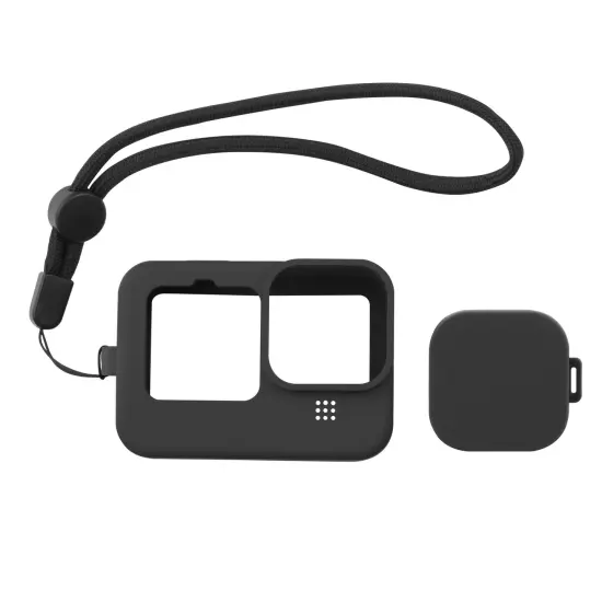Insten 2 Pack of Silicone Protective Case Compatible with GoPro Hero 9 10 with Lanyard and Lens Cap, Soft Rubber Case, Black {3}