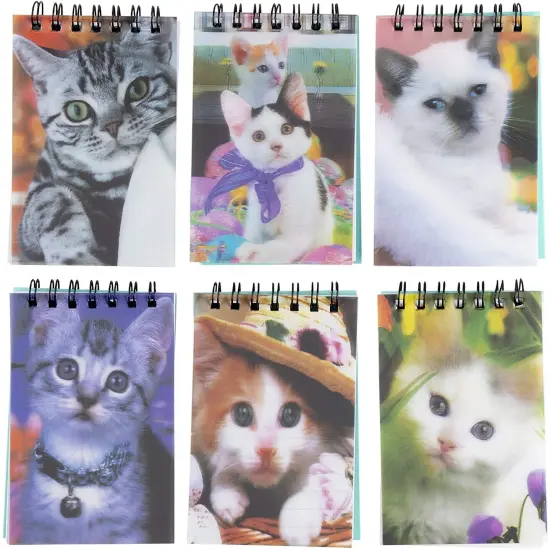 Juvale Cute Cat Mini Notebook, Spiral-Bound Notepad, Kitten Party Supplies (55 Sheets, 24 Pack) Multicolor {4}