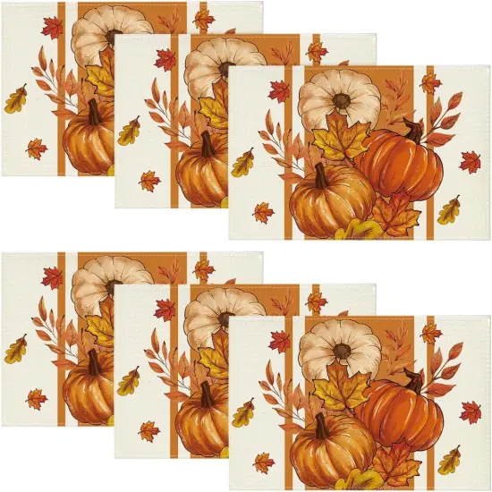 Set of 6 Pumpkin Leaves Fall Placemats - 12x18 Inch (Orange) {1}