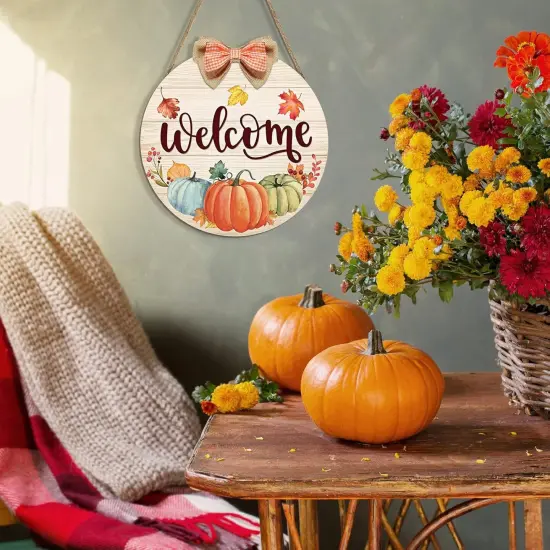 Door Sign Fall Welcome Sign Autumn Pumpkin Wood Door(Pastel shades) {2}