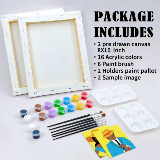 2 Pack Couples Pre Drawn Canvas Painting Kits - 8x10 {4}