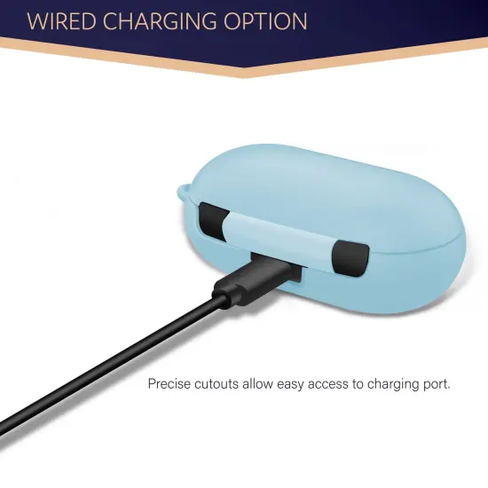 For Galaxy Buds+ / Buds Case, Protective Silicone Cover with Carabiner Keychain Compatible with Samsung Galaxy Buds+ Plus 2020 Buds 2019 Wireless Earbuds, Light Blue by Insten {4}