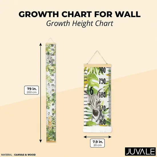Safari Height Chart for Kids and Baby - Canvas Removable Growth Chart with Wooden Frame - Measurement Ruler for Wall - Jungle Theme Nursery Decor - 79" x 7.9", Ages 3-14 Green {3}
