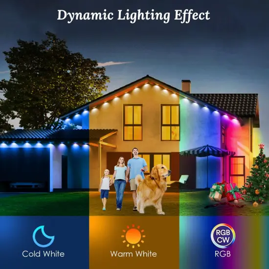 101FT Length Permanent Outdoor Lights With 72Pcs RGB Beads IP67 Waterproof Smart Eave Light For Halloween Christmas Daily House Lighting Works with Alexa Google Assistant {3}