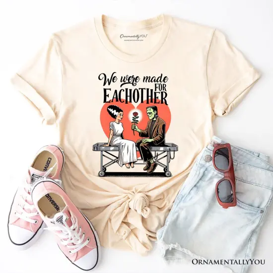 Romantic Frankenstein and Bride T-Shirt, We Were Made for Each Other Tee for Spooky Couples {1}