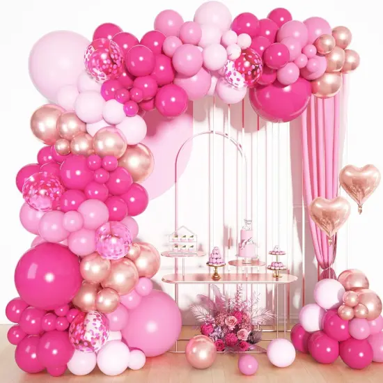 Different Sizes 18 12 10 5Inch Hot Pink Pastel Latex Metallic Confetti Heart Foil Balloon(pink) {1}