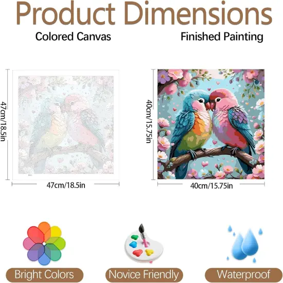 Couple Bird Paint by Numbers Kit - 16x16 Inch (Pink) {2}